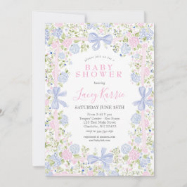 Grandmillennial Pink and Blue baby shower invite Kaart