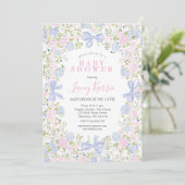 Grandmillennial Pink and Blue baby shower invite Kaart (Staand voorkant)