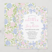 Grandmillennial Pink and Blue baby shower invite Kaart (Voorkant / Achterkant)