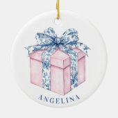 Grandmillennial Pink and Blue Damask Cadeau Keramisch Ornament (Achterkant)