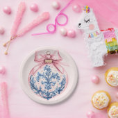 Grandmillennial Pink and Blue Damask Ornament Papieren Bordje (Feest)