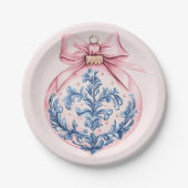Grandmillennial Pink and Blue Damask Ornament Papieren Bordje (Voorkant)