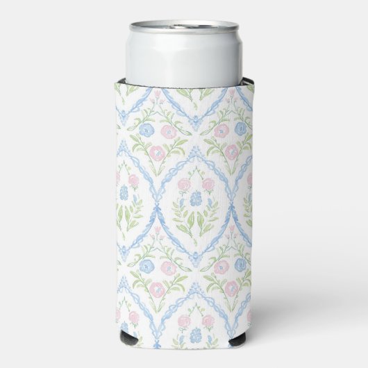 Grandmillennial Pink and Blue Floral Seltzer Blikjeskoeler (Seltzer Voorkant)