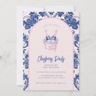 Grandmillennial Pink & Blue Damask Champagne Kaart