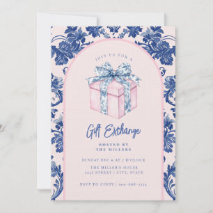 Grandmillennial Pink & Blue Damask Gift Kaart