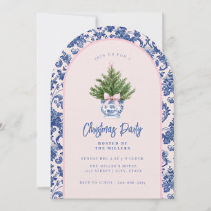 Grandmillennial Pink & Blue Damask Kerstboom Kaart