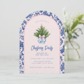 Grandmillennial Pink & Blue Damask Kerstboom Kaart (Staand voorkant)