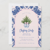 Grandmillennial Pink & Blue Damask Kerstboom Kaart (Voorkant)