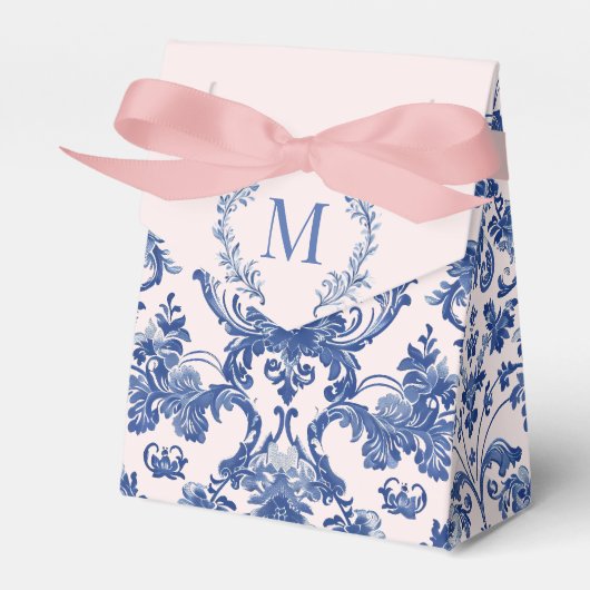 Grandmillennial Pink & Blue Damask Monogram Bedankdoosjes (Voorkant Zijde)