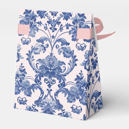 Grandmillennial Pink & Blue Damask Monogram Bedankdoosjes (Achterkant)