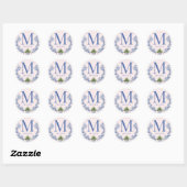 Grandmillennial Pink & Blue Damask Monogram Ronde Sticker (Vel)