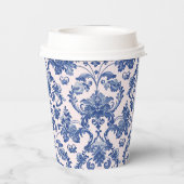 Grandmillennial Pink & Blue Damask Papieren Bekers (Achterkant)