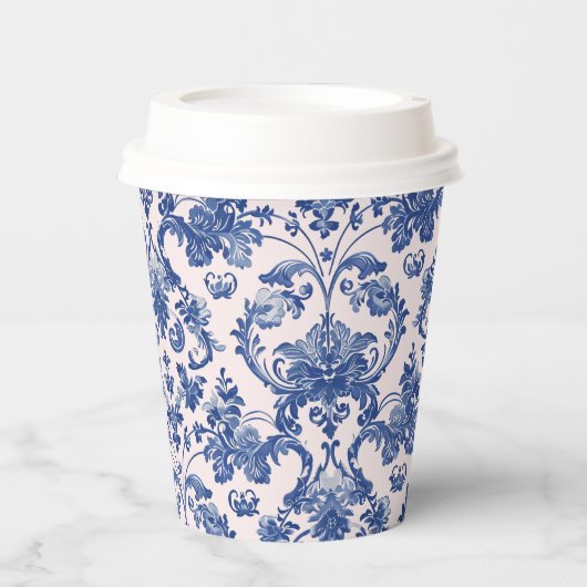 Grandmillennial Pink & Blue Damask Papieren Bekers (Voorkant)