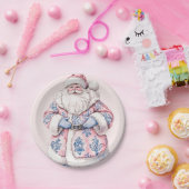 Grandmillennial Pink & Blue Damask Santa Claus Papieren Bordje (Feest)