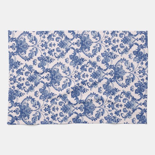 Grandmillennial Pink & Blue Damask Theedoek (Horizontaal)