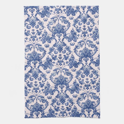 Grandmillennial Pink & Blue Damask Theedoek (Verticaal)