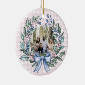 Grandmillennial Pink & Blue Holly Kerstfoto Keramisch Ornament (Rechts)