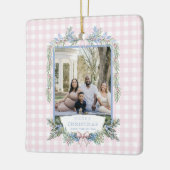 Grandmillennial Pink & Blue Holly Kerstmis Keramisch Ornament (Links)