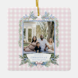 Grandmillennial Pink & Blue Holly Kerstmis Keramisch Ornament