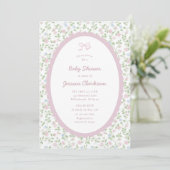 Grandmillennial Pink Bow Floral Baby Shower INVITE Aankondiging (Staand voorkant)