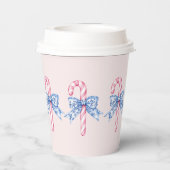 Grandmillennial Pink Candy Canes met Blauwe Bogen Papieren Bekers (Achterkant)