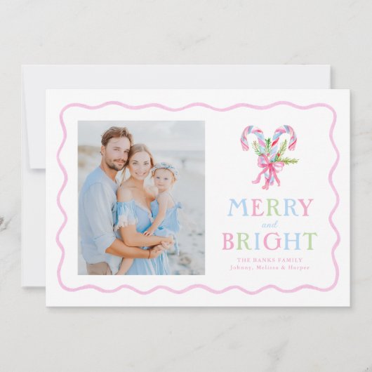 Grandmillennial Preppy Candy Canes Wavy Border Feestdagenkaart (Voorkant)