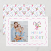 Grandmillennial Preppy Candy Canes Wavy Border Feestdagenkaart (Voorkant / Achterkant)