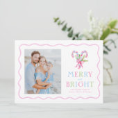 Grandmillennial Preppy Candy Canes Wavy Border Feestdagenkaart (Staand voorkant)