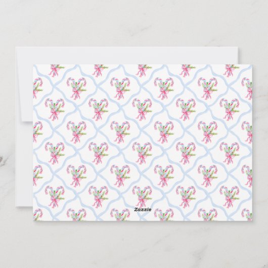 Grandmillennial Preppy Candy Canes Wavy Border Feestdagenkaart (Achterkant)