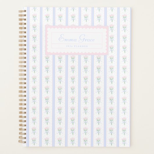 Grandmillennial Preppy Floral Waterverf Planner (Voorkant)