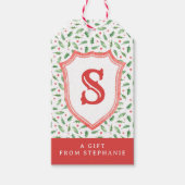 Grandmillennial Preppy Holly Monogram Crest Cadeaulabel (Voorkant)