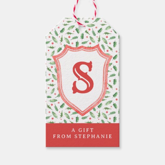 Grandmillennial Preppy Holly Monogram Crest Cadeaulabel (Voorkant)