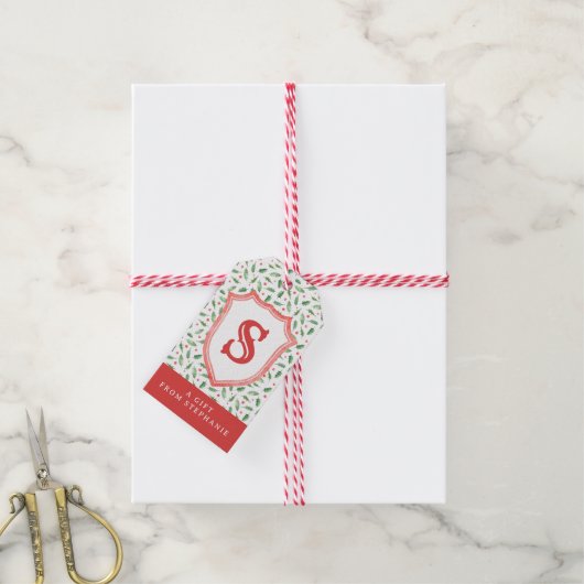 Grandmillennial Preppy Holly Monogram Crest Cadeaulabel (Met Touw)