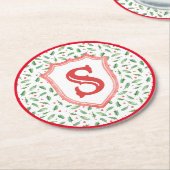 Grandmillennial Preppy Holly Monogram Crest Ronde Kartonnen Onderzetter (Gebogen)