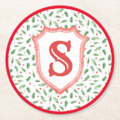 Grandmillennial Preppy Holly Monogram Crest Ronde Kartonnen Onderzetter (Voorkant)