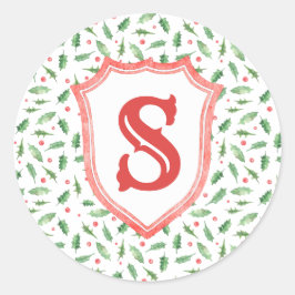 Grandmillennial Preppy Holly Monogram Crest Ronde Sticker