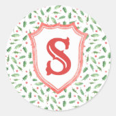 Grandmillennial Preppy Holly Monogram Crest Ronde Sticker (Voorkant)
