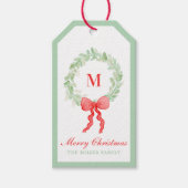 Grandmillennial Preppy Kerstkrans Monogram Cadeaulabel (Voorkant)