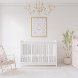 Grandmillennial Preppy Pink Bow Nursery Poster