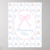 Grandmillennial Preppy Pink Bow Nursery Poster (Voorkant)