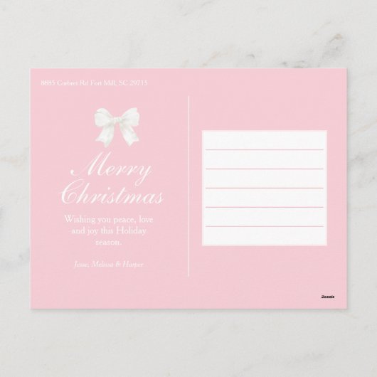 Grandmillennial Preppy Pink Christmas Village Feestdagenkaart (Achterkant)