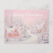Grandmillennial Preppy Pink Christmas Village Feestdagenkaart (Voorkant)