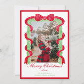 Grandmillennial Preppy Red Bow Garland Foto Feestdagenkaart (Voorkant)