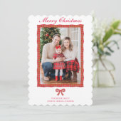 Grandmillennial Preppy Red Tartan Bow Garland Feestdagenkaart (Staand voorkant)