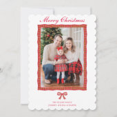 Grandmillennial Preppy Red Tartan Bow Garland Feestdagenkaart (Voorkant)