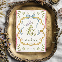 Grandmillennial Preppy Ribbon Frame Baby Shower Bedankkaart