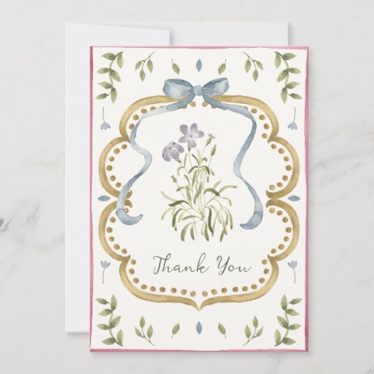 Grandmillennial Preppy Ribbon Frame Baby Shower Bedankkaart (Voorkant)
