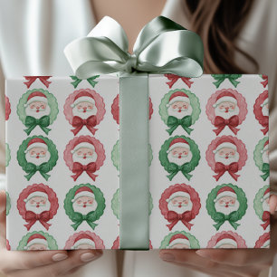 Grandmillennial Preppy Vintage Watercolor Kerstman Cadeaupapier