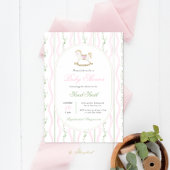 Grandmillennial Rocking Horse Baby shower Girl Kaart