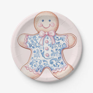 Grandmillennial Roze & Blauw Damask Gingerbread Ma Papieren Bordje